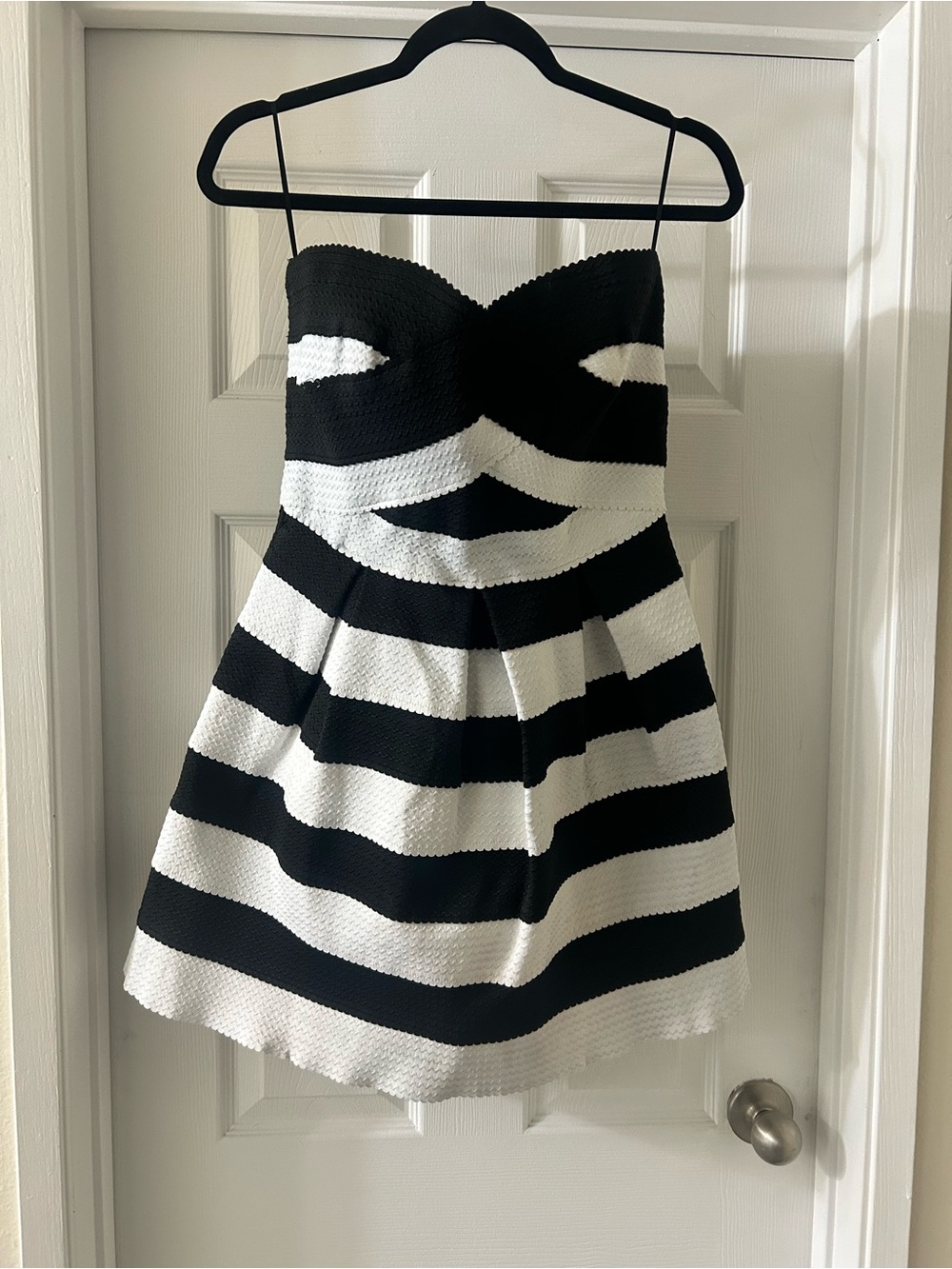Have Black and White Strapless Fit-and-Flare Dress